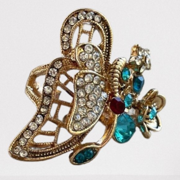 Jewelry - Fashion Women Ring Gold Tone Jewelry Multi Color Crystal Accent Butterfly Size 8